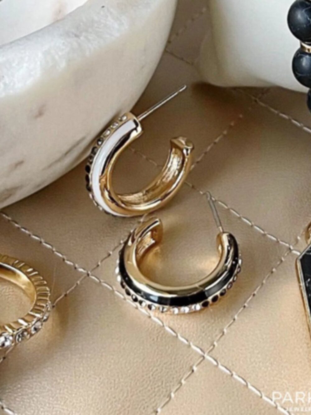 Park Lane Marble Black and White  Hoop Earrings